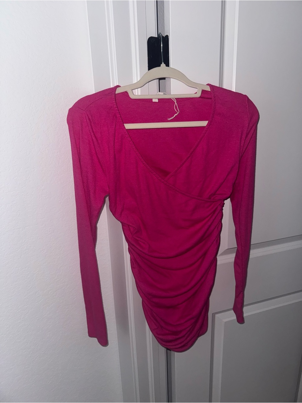 Women’s Fuchsia Long Sleeve Ruched Wrap MATERNITY DRESS from Pinkblush